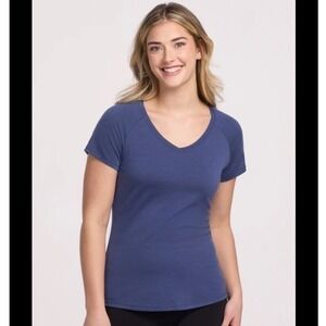 WOOLX Ashton V Neck Short Sleeve Merino Wool Blend T Shirt Blue Size Large Nwt